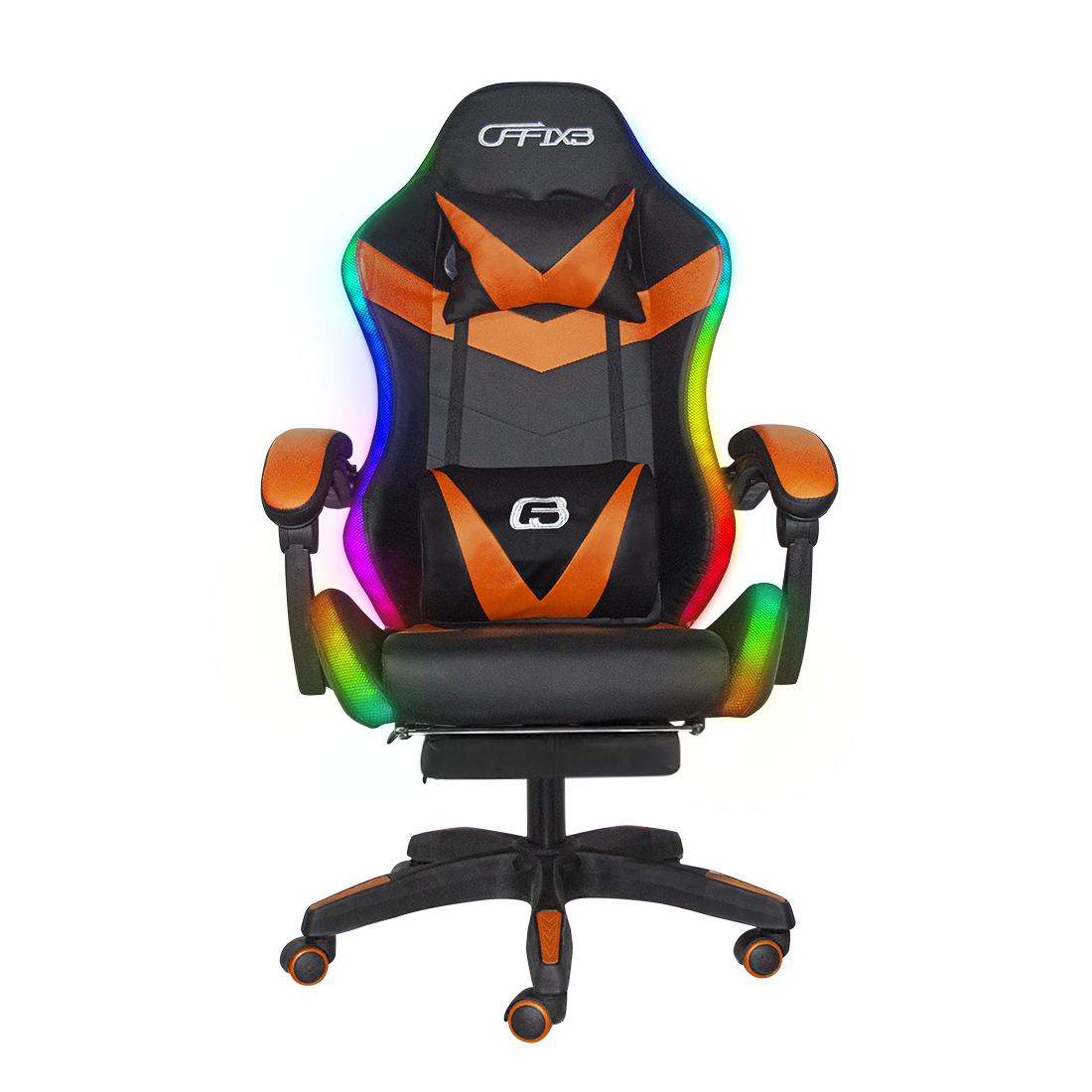 Chaise de jeu bureau avec éclairage LED, appuie-tête similicuir et repose-pieds