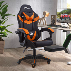 Chaise de jeu bureau avec éclairage LED, appuie-tête similicuir et repose-pieds