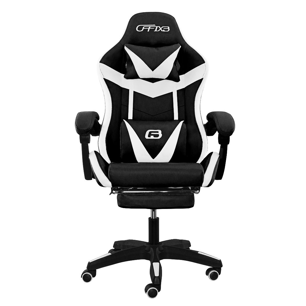 Chaise de jeu bureau avec éclairage LED, appuie-tête similicuir et repose-pieds