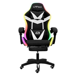 Chaise de jeu bureau avec éclairage LED, appuie-tête similicuir et repose-pieds