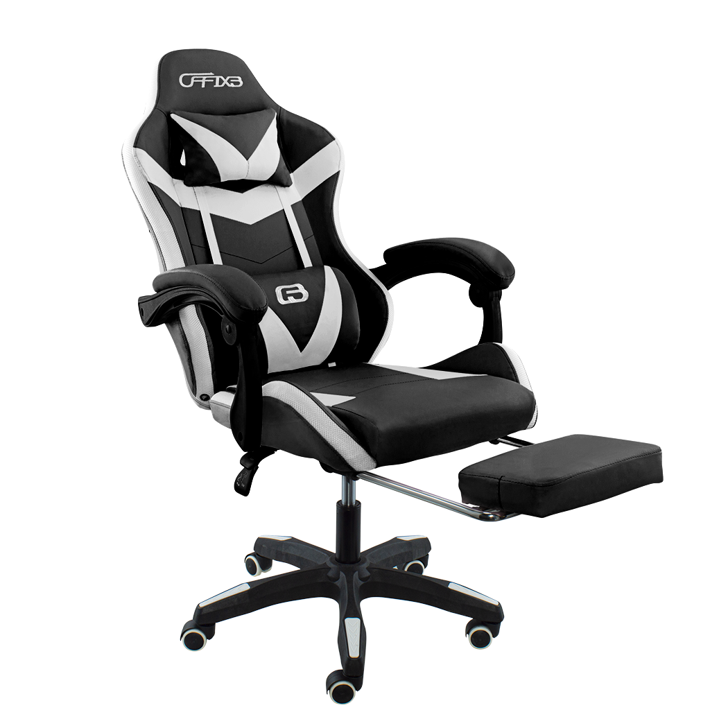 Chaise de jeu bureau avec éclairage LED, appuie-tête similicuir et repose-pieds