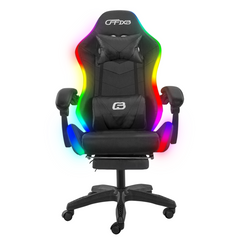 Chaise de jeu bureau avec éclairage LED, appuie-tête similicuir et repose-pieds