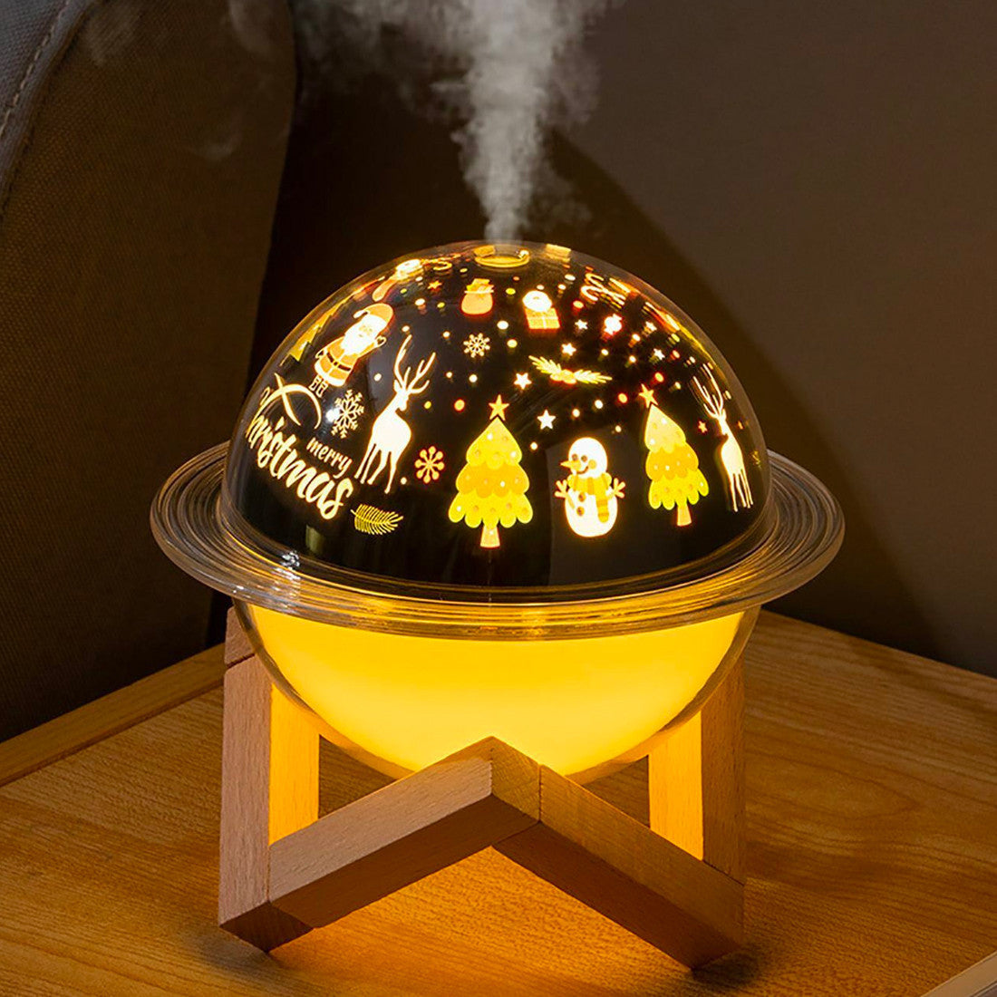 Diffuseur humidificateur Lampe LED Paysage de Noël avec support en bois