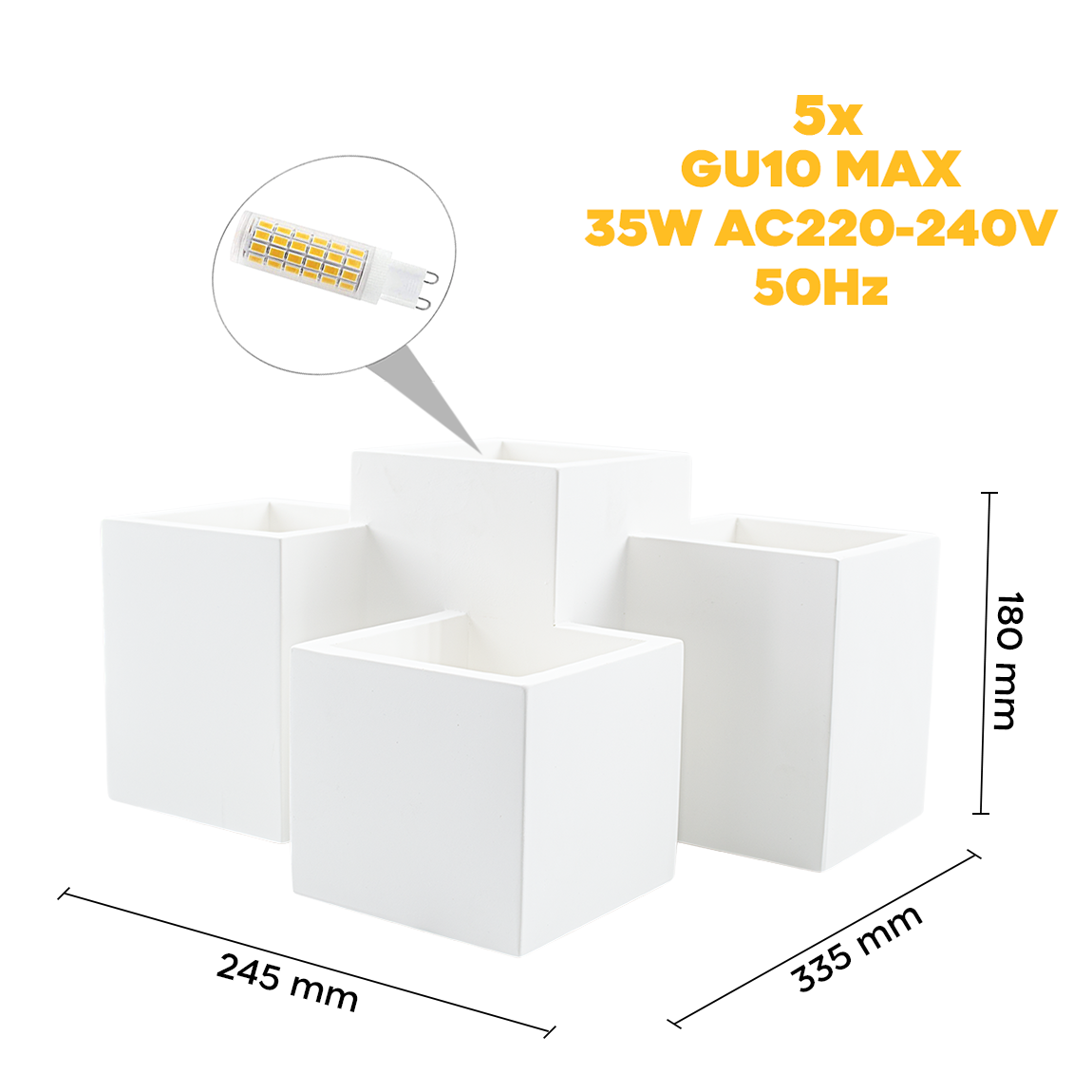 Applique Murale en Plâtre GS-5029 Plafonnier 5 Supports de Lampe GU10 Peignable