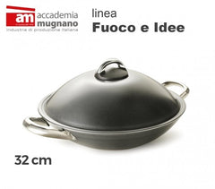 Wok avec couvercle 32 cm - Académie d'aluminium pur Mugnano Ligne FUOCO & IDEE