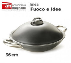 Wok avec couvercle 36 cm - Académie d'aluminium pur Mugnano Ligne FUOCO & IDEE