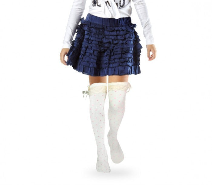 Paquet de 4 jambières motif Pois avec nœud en satin -filles et fillette 3-11 ans