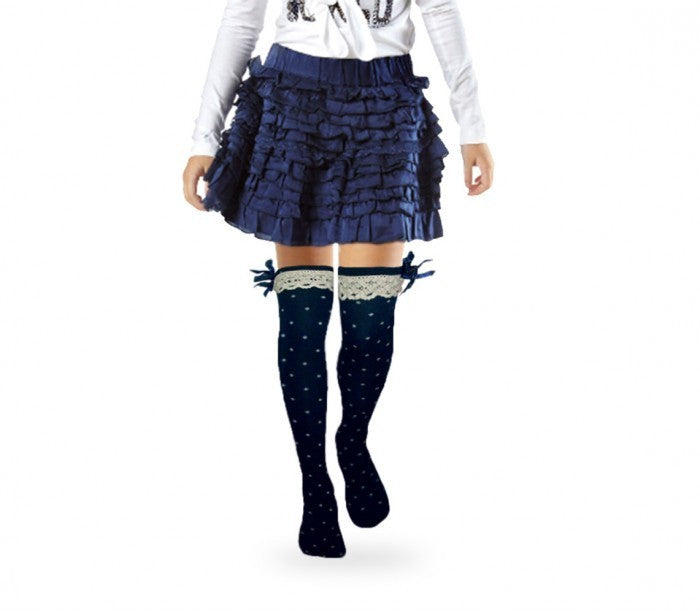 Paquet de 4 jambières motif Pois avec nœud en satin -filles et fillette 3-11 ans