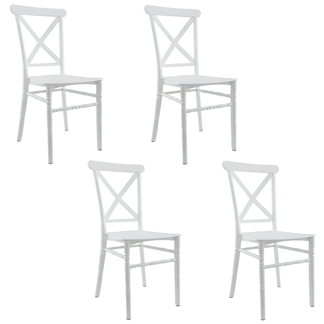 Ensemble 4 chaises Sidney blanches polypropylène vintage restauration événements