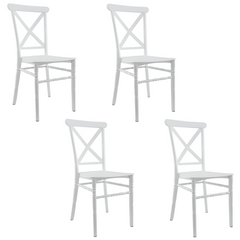 Ensemble 4 chaises Sidney blanches polypropylène vintage restauration événements