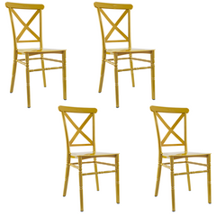Ensemble 4 chaises Sidney Moutardepolypropylène vintage restauration événements
