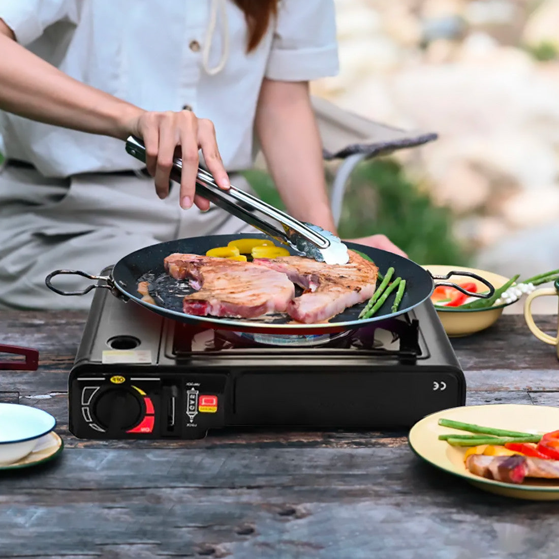Réchaud à gaz portable pour camping en mallette idéal pour cuisine en plein air