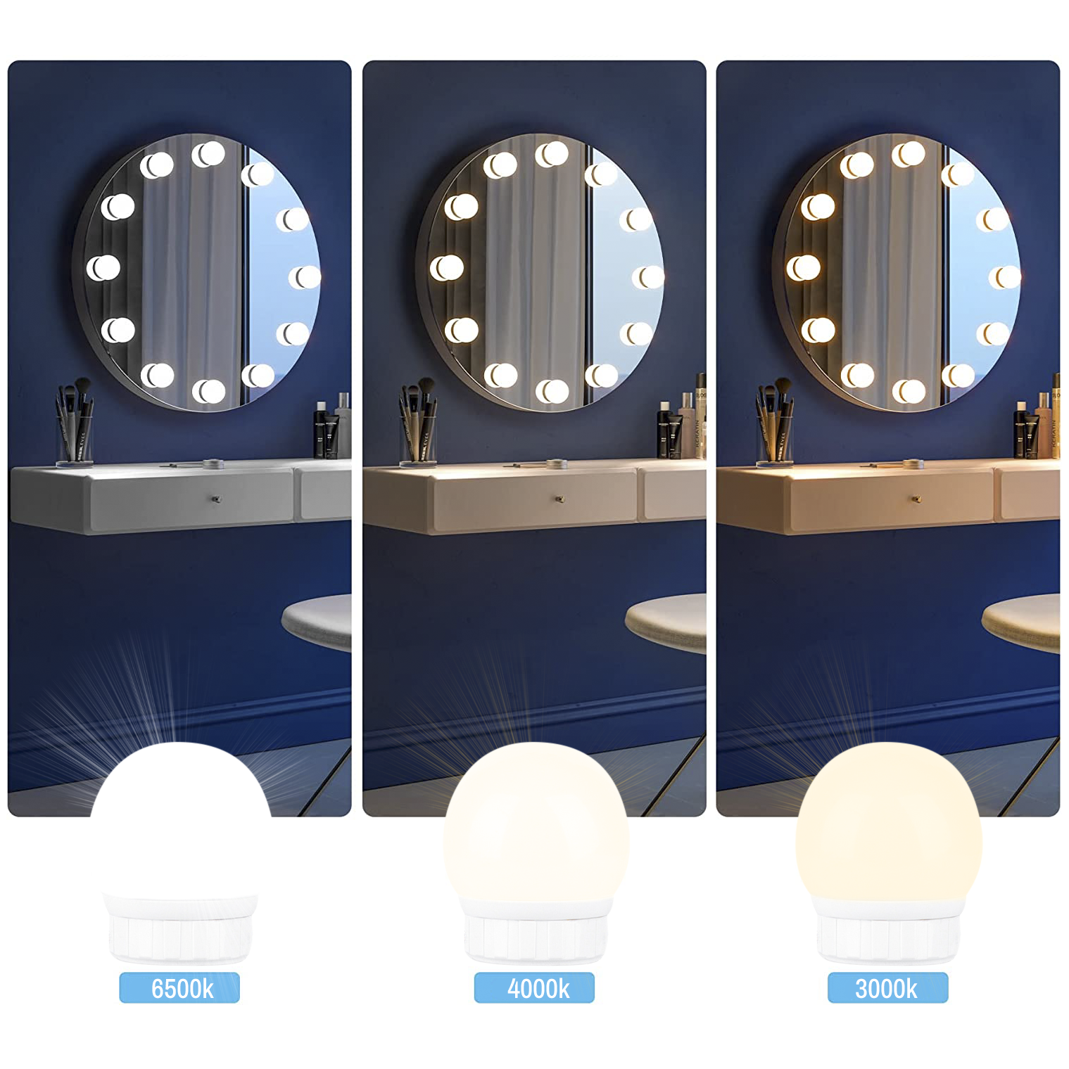 Ensemble 10 ampoules LED pour coiffeuse avec régulateur d'intensité et câble USB