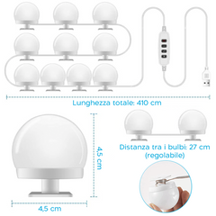 Ensemble 10 ampoules LED pour coiffeuse avec régulateur d'intensité et câble USB