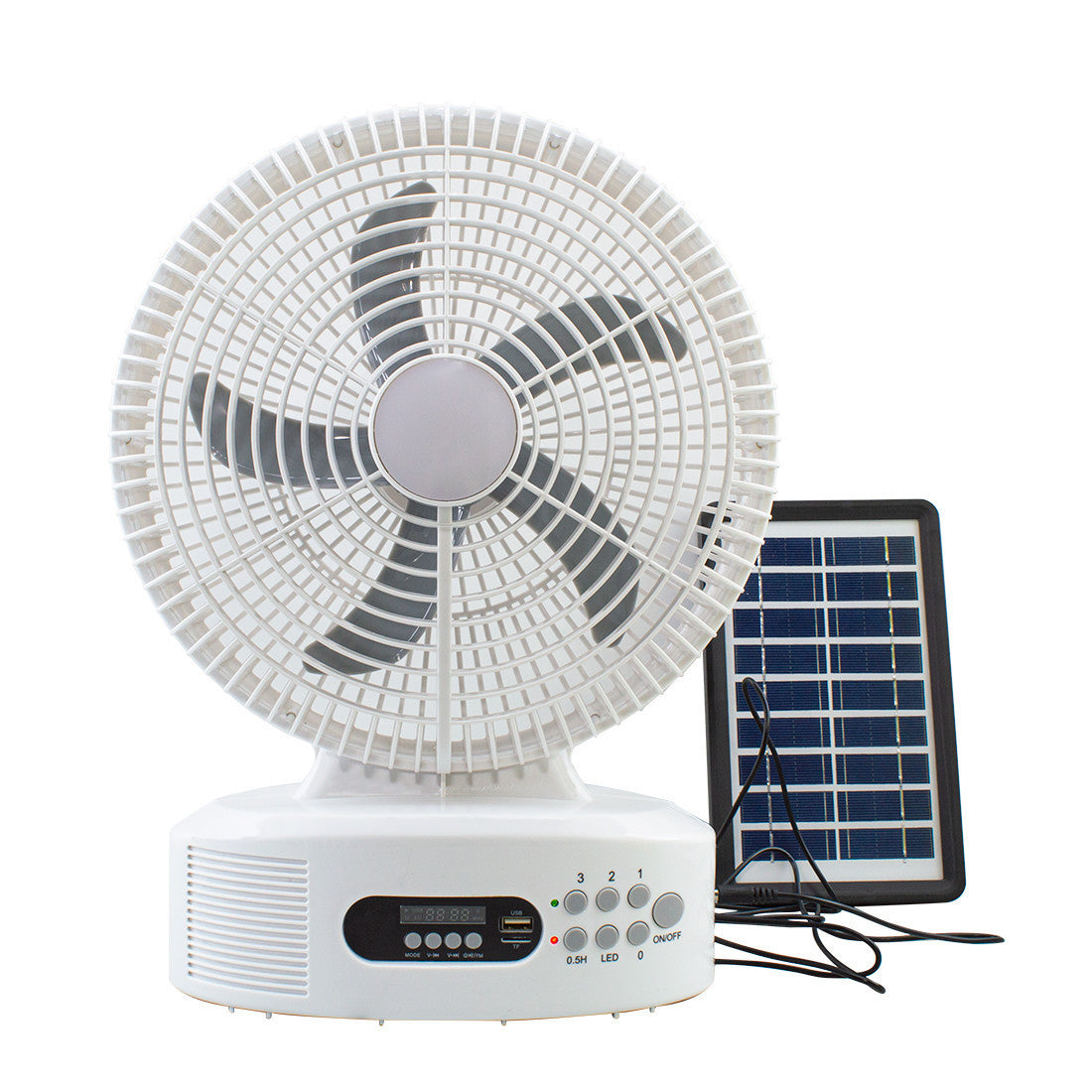 Ventilateur de table solaire rechargeable avec Bluetooth LED et radio FM