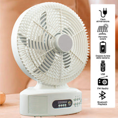 Ventilateur de table solaire rechargeable avec Bluetooth LED et radio FM