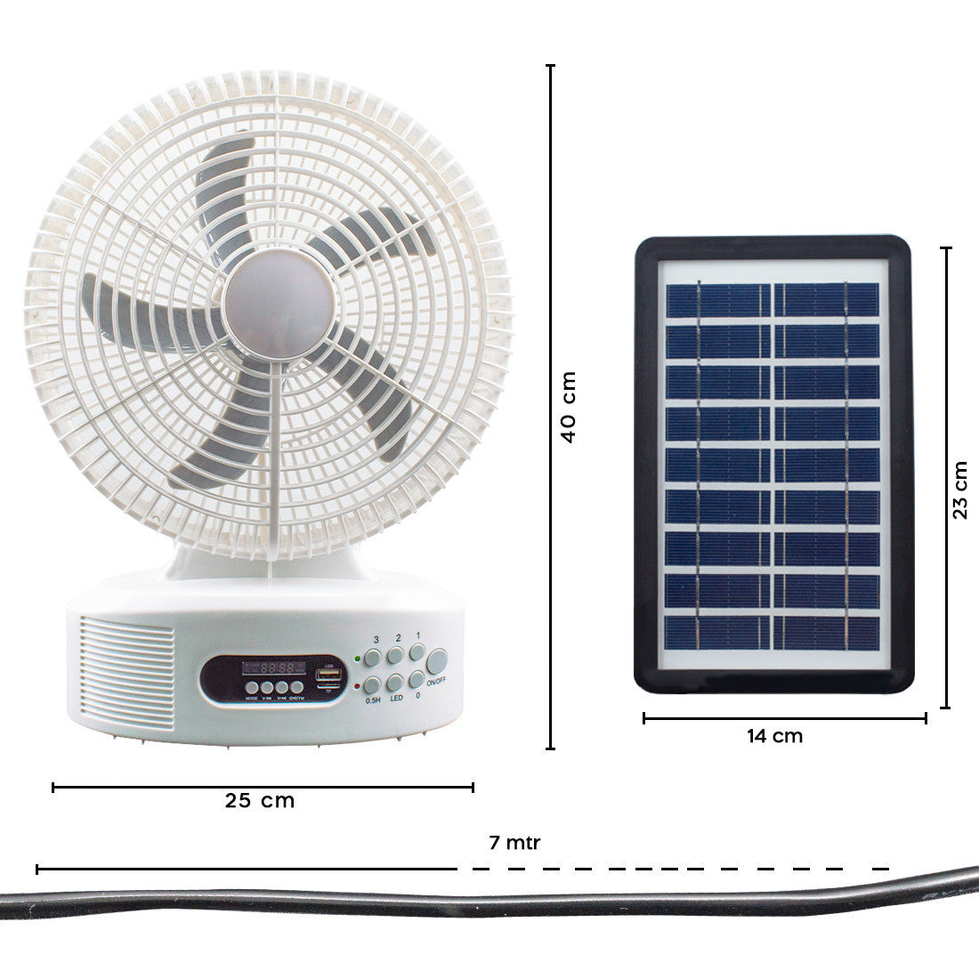 Ventilateur de table solaire rechargeable avec Bluetooth LED et radio FM