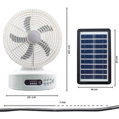 Ventilateur de table solaire rechargeable avec Bluetooth LED et radio FM