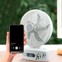 Ventilateur de table solaire rechargeable avec Bluetooth LED et radio FM