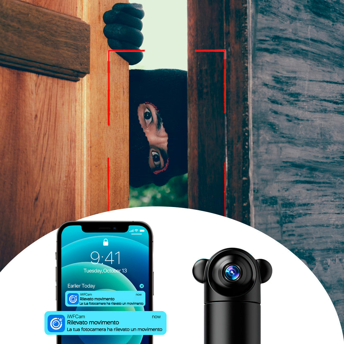 Mini caméra Rotation 180° Q-Sx82 Wi-Fi sans fil 1080p 4K Vision nocturne