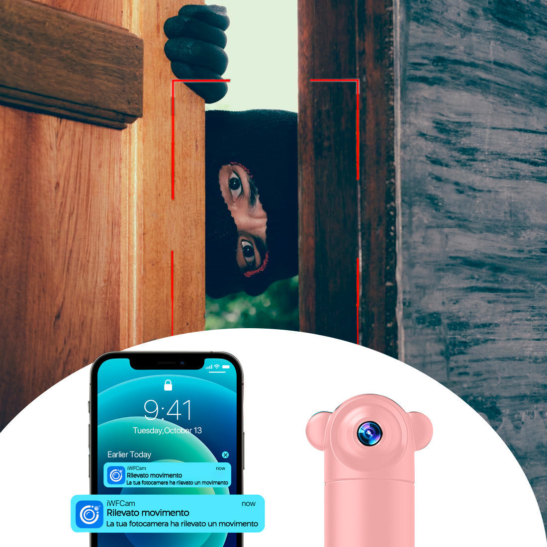 Mini caméra Rotation 180° Q-Sx82 Wi-Fi sans fil 1080p 4K Vision nocturne