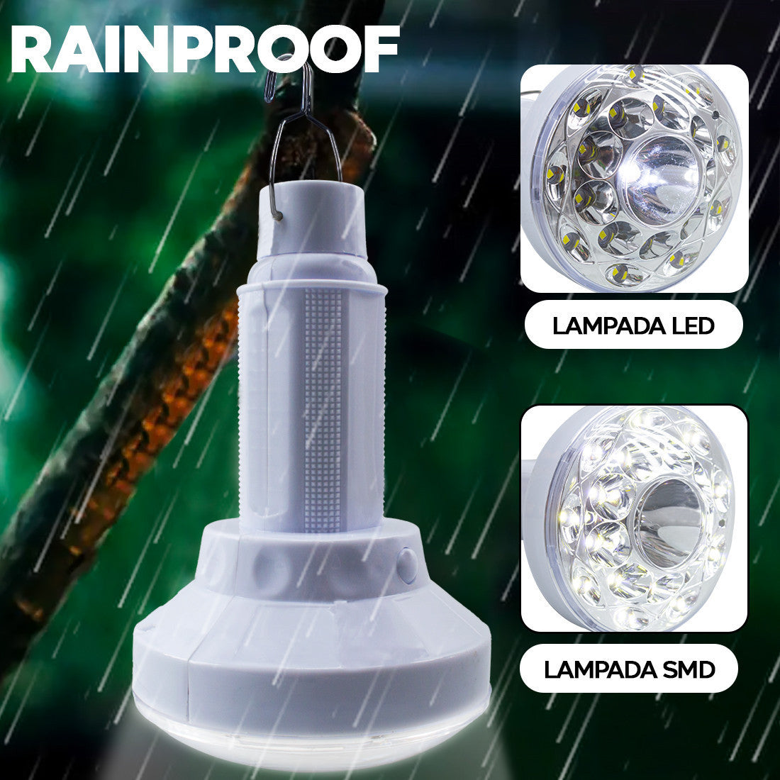 Lampe LED portable Torche à charge solaire ampoule pour le camping avec crochet