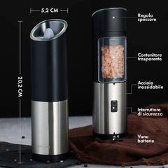 Moulin à sel et à poivre électrique alimenté batterie en acier bouton réglable