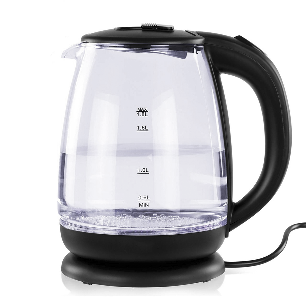 Bouilloire Électrique en Verre Borosilicate 1500W 1,8 lt Éclairage LED Bleu