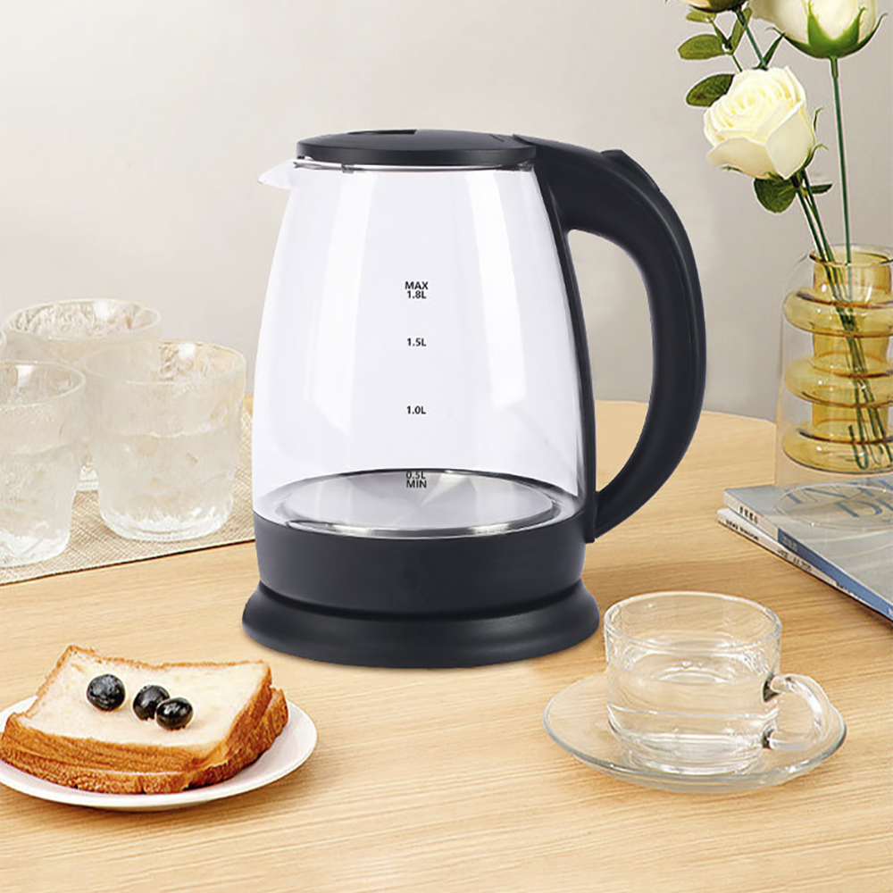 Bouilloire Électrique en Verre Borosilicate 1500W 1,8 lt Éclairage LED Bleu