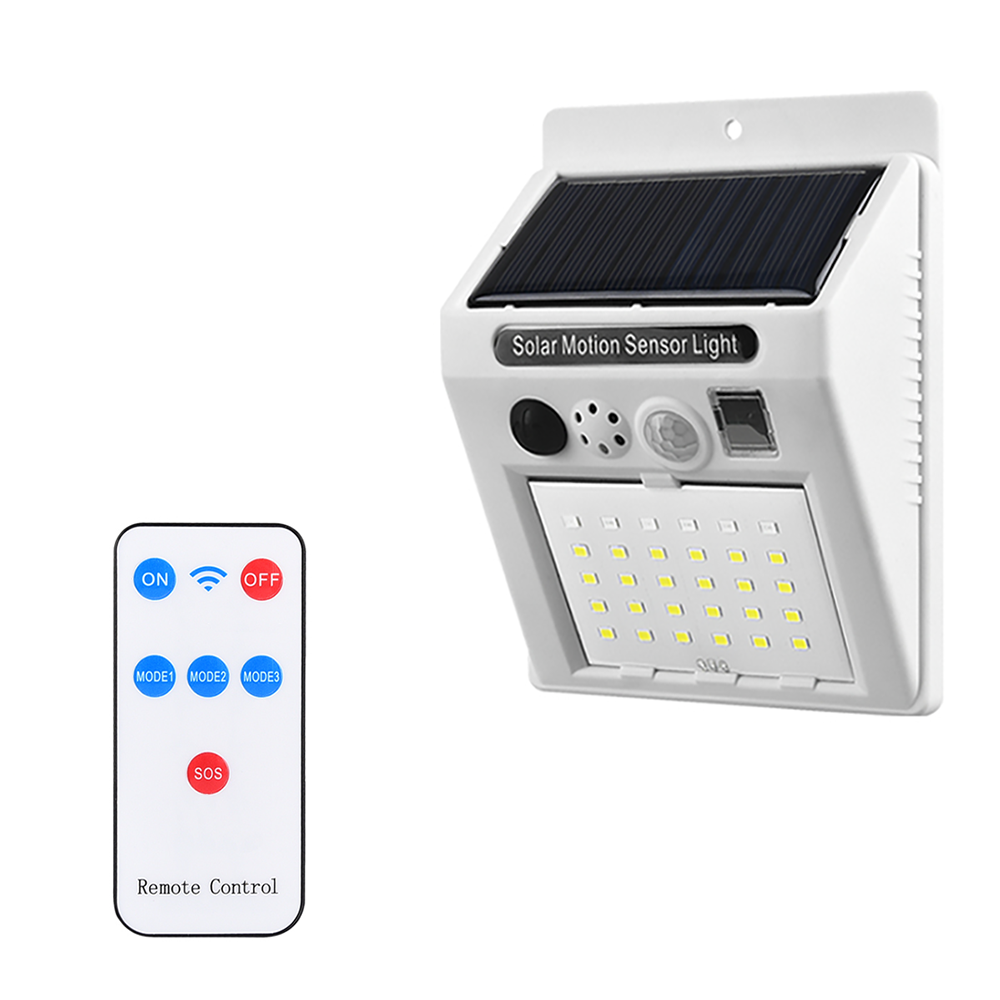 Lampe solaire avec alarme de détection de mouvement, télécommande, angle de 120°