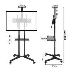 Support de chariot TV à 4 roues pivotantes pour téléviseurs mobiles jusqu'à 50kg