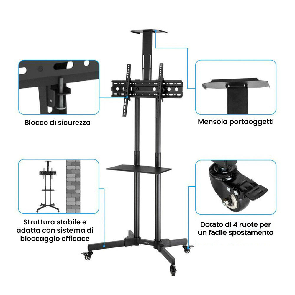 Support de chariot TV à 4 roues pivotantes pour téléviseurs mobiles jusqu'à 50kg