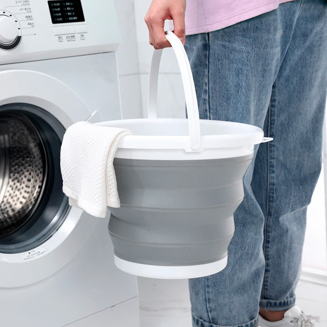 Seau pliable silicone capacité de 5L portable gain d'espace pour le camping