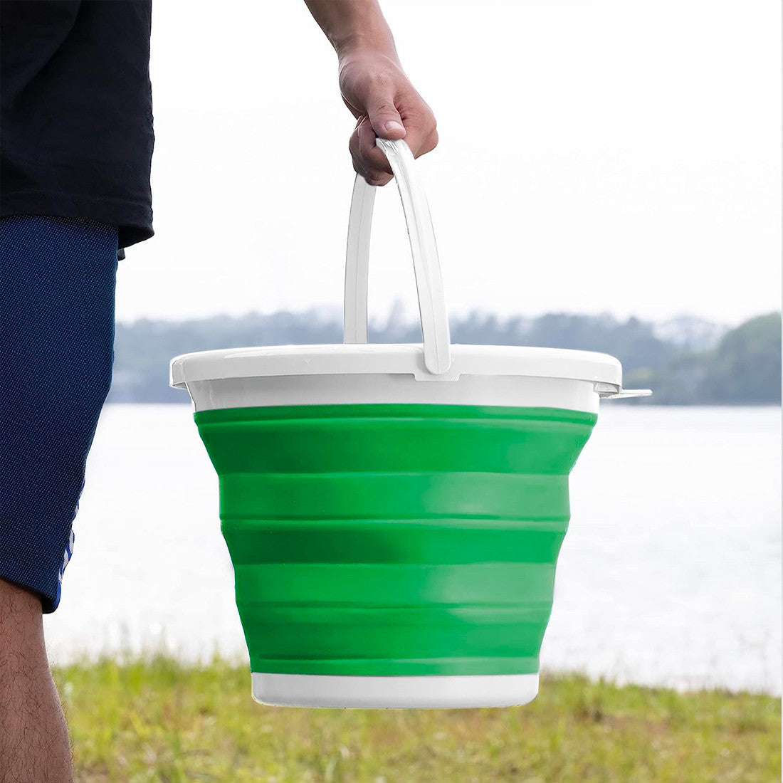 Seau pliable en silicone capacité  10L portable gain d'espace pour le camping