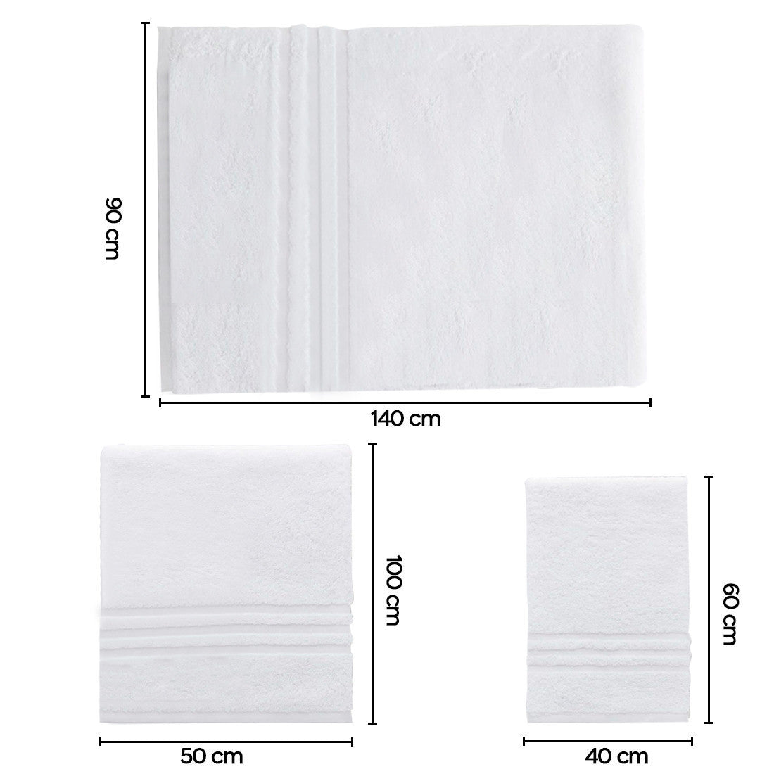 Ensemble 3 serviettes de bain et douche pour invités avec une face blanche unie