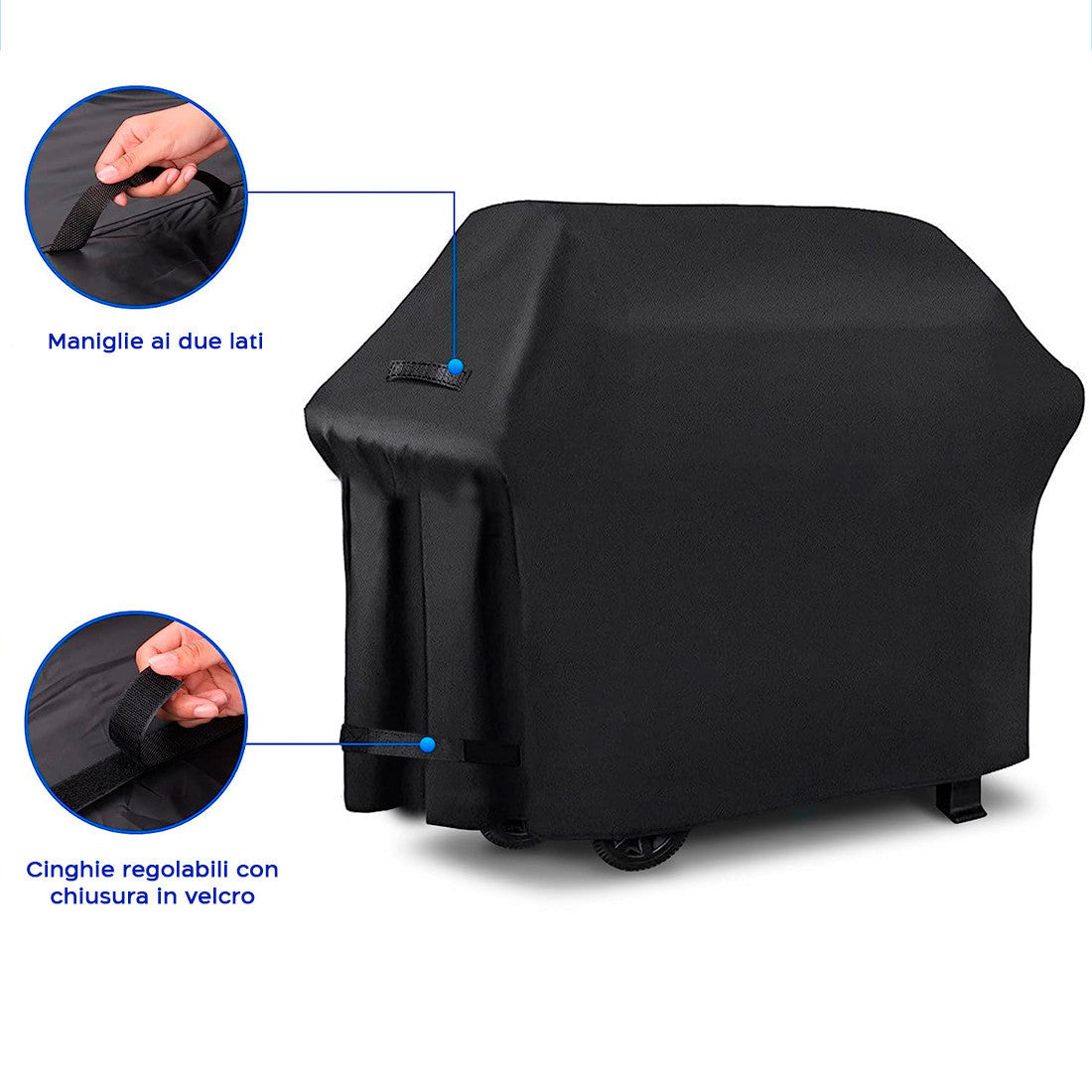 Housse pour barbecue en tissu imperméable 145X61X117 noir avec fermeture velcro