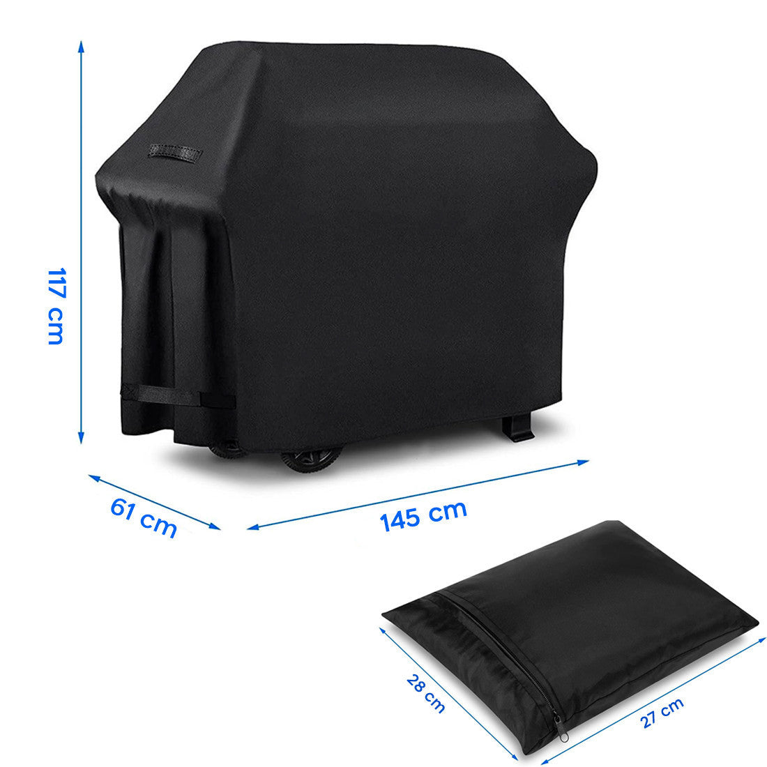 Housse pour barbecue en tissu imperméable 145X61X117 noir avec fermeture velcro