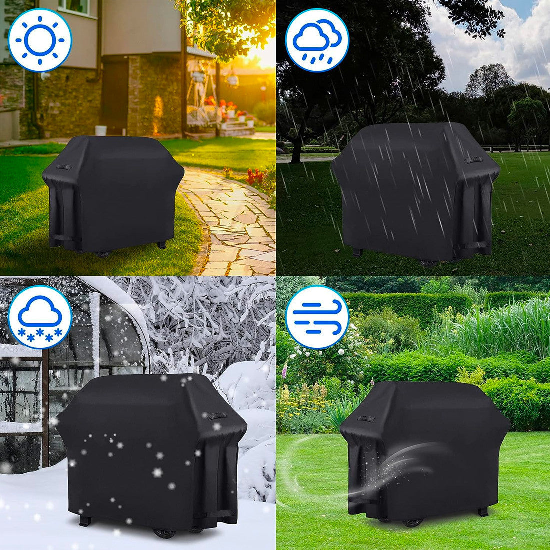 Housse pour barbecue en tissu imperméable 170X61X117 noir avec fermeture velcro