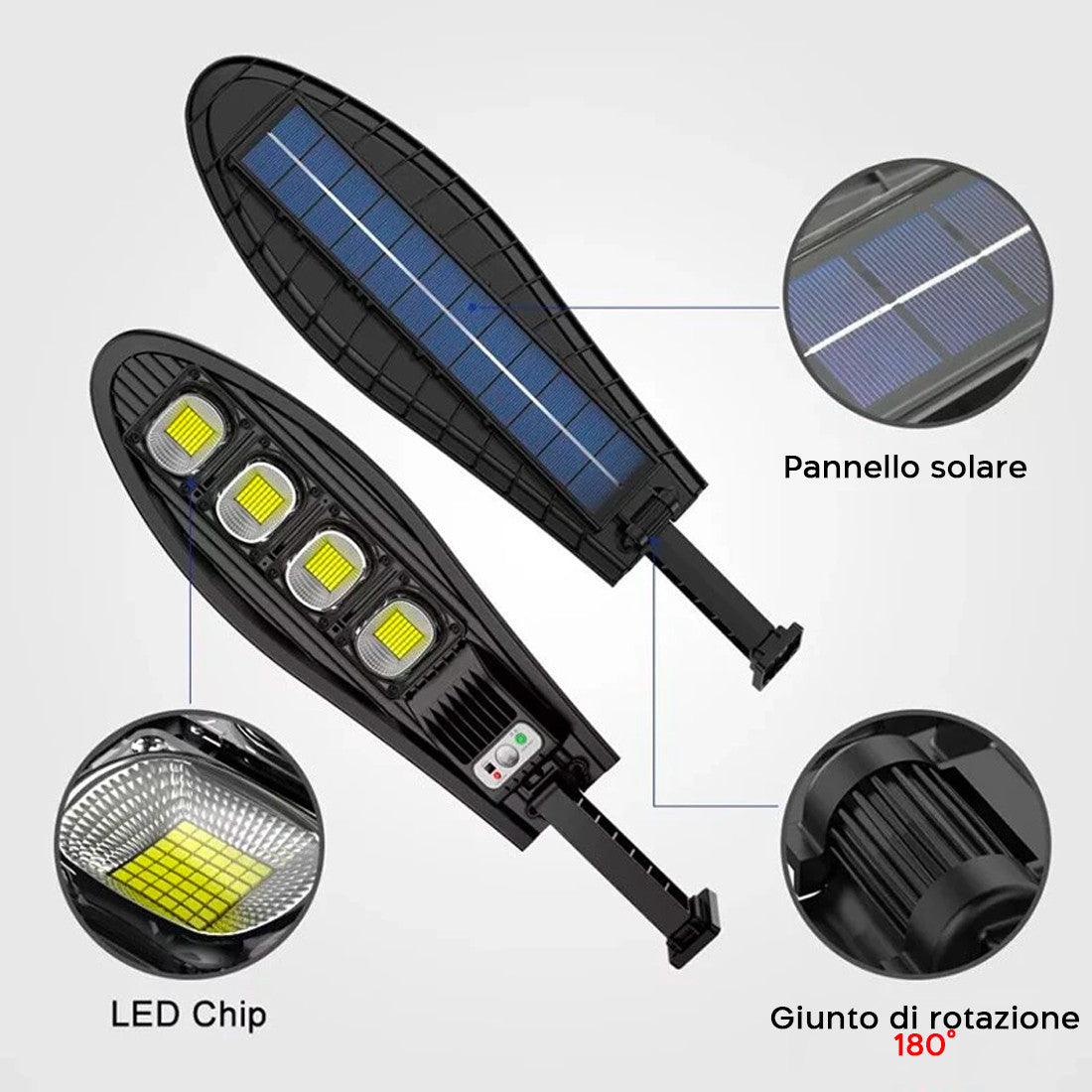 Lampe Solaire Phare Lanterne 80W W779B avec Détecteur Mouvement et Télécommande
