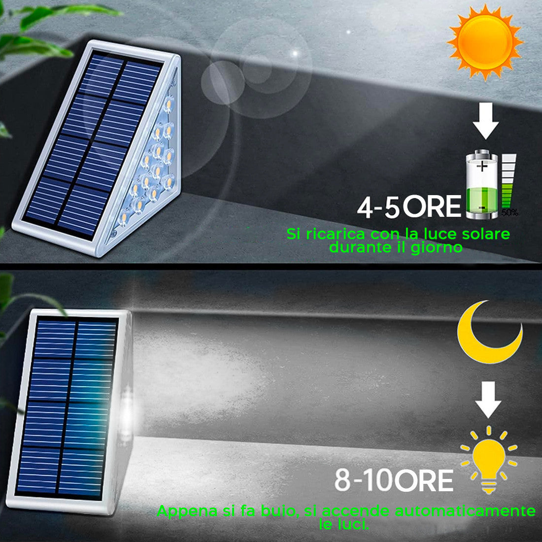 Set 2 lampes solaires LED pour escaliers lumière froide 6500K  pour extérieur