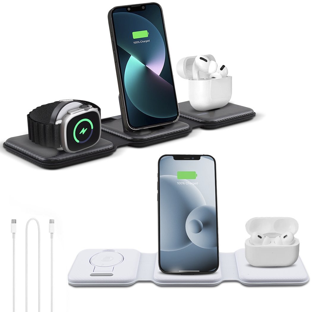 Base de charge magnétique 3 en 1 Chargeur sans fil pliable, deux couleurs