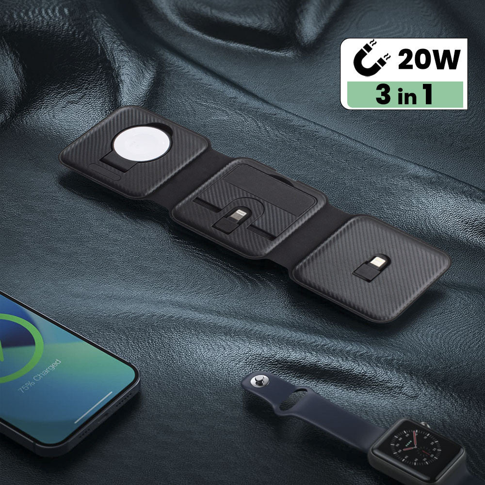 Base de charge magnétique 3 en 1 Chargeur sans fil pliable, deux couleurs