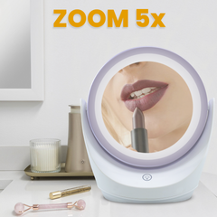 Miroir de table avec zoom 5x, lumière LED, miroir cosmétique rotatif à 360°