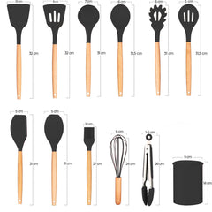 Set 12 ustensiles cuisine silicone qualité alimentaire antiadhésifs résistants