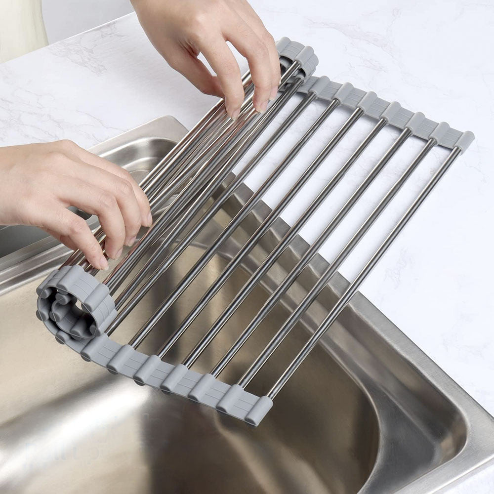 Égouttoir Pliable pour Évier Gain de Place en Acier Multifonction Gris 36x47.4cm