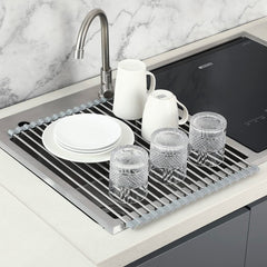Égouttoir Pliable pour Évier Gain de Place en Acier Multifonction Gris 36x47.4cm