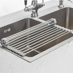 Égouttoir Pliable pour Évier Gain de Place en Acier Multifonction Gris 36x47.4cm