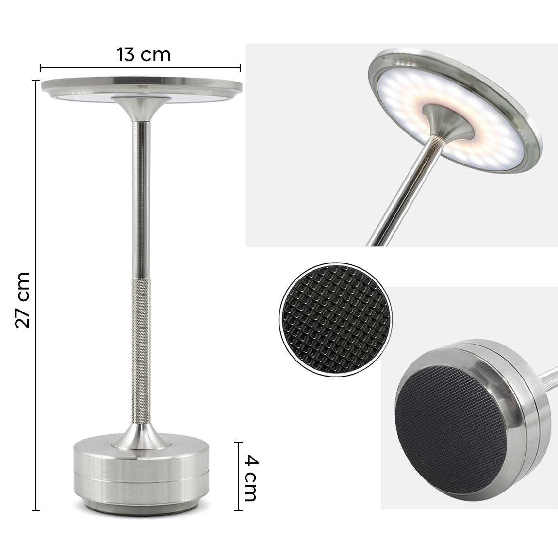 Lampe de Table 5W Rechargeable Contrôle Tactile LED Réglable Design en Aluminium