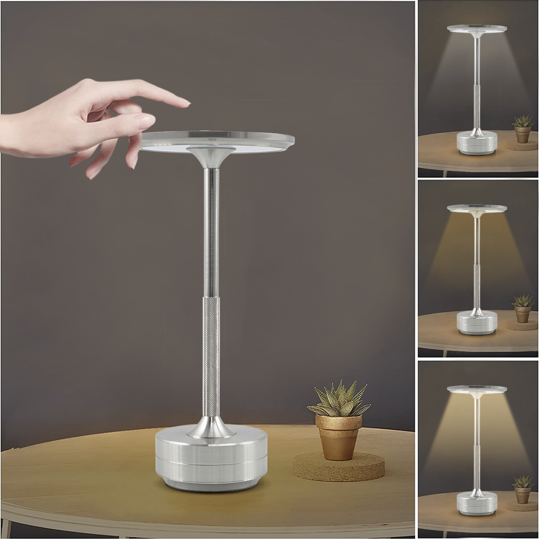 Lampe de Table 5W Rechargeable Contrôle Tactile LED Réglable Design en Aluminium