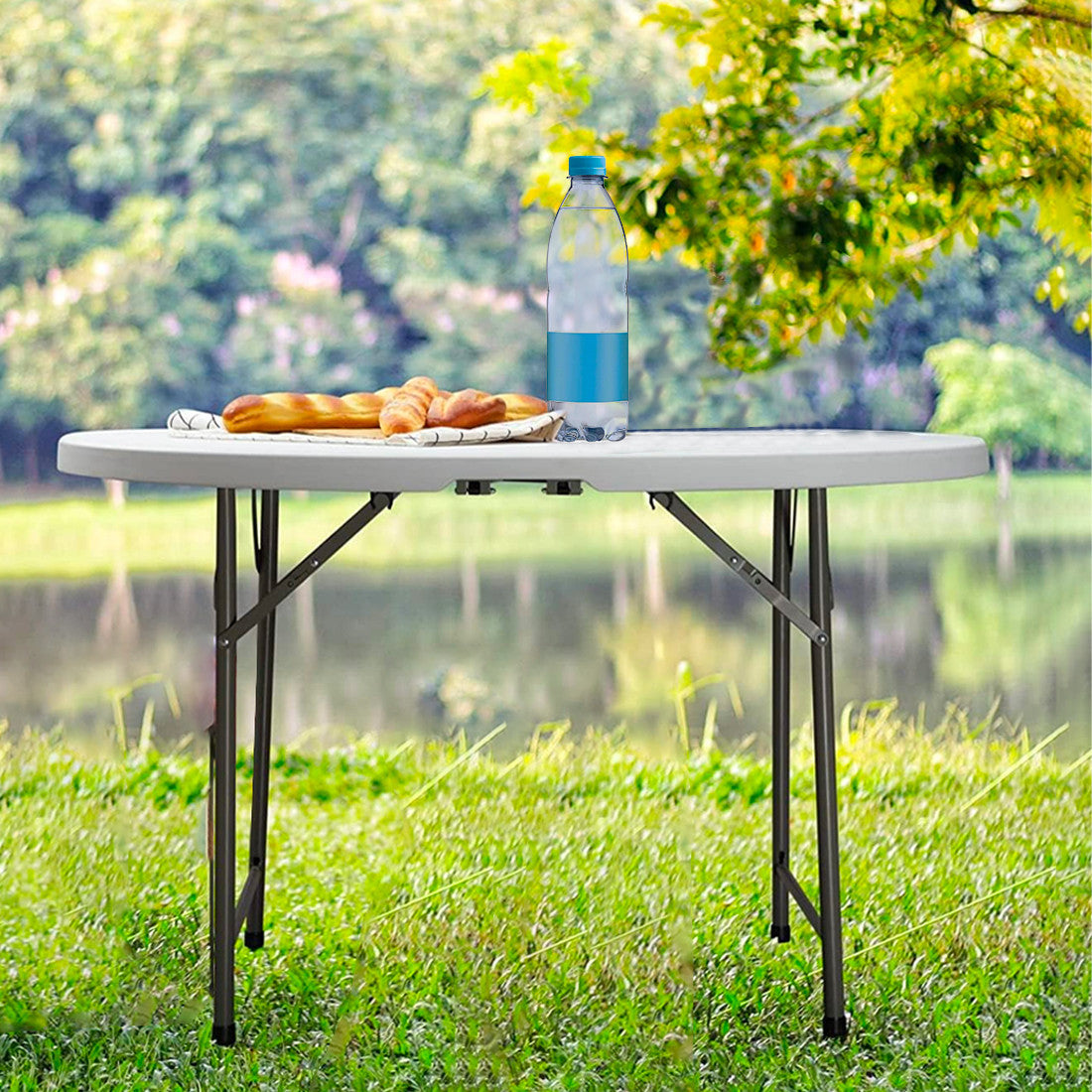 Table pliante ronde ASIA 122 cm résine blanche pour restauration jardin maison